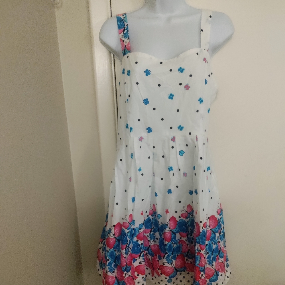 ⬇️NWT KAMANA Summer Crisp White BUTTERFLIES & POLKA DOTS Sundress Sz.XL - Picture 5 of 7